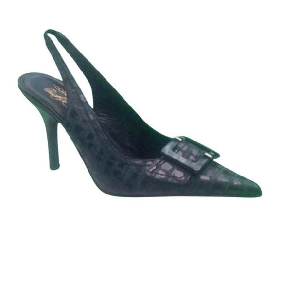 Donald Pliner Black Distress Metallic Kogi Gator Leather Slingback Shoe $395 NIB